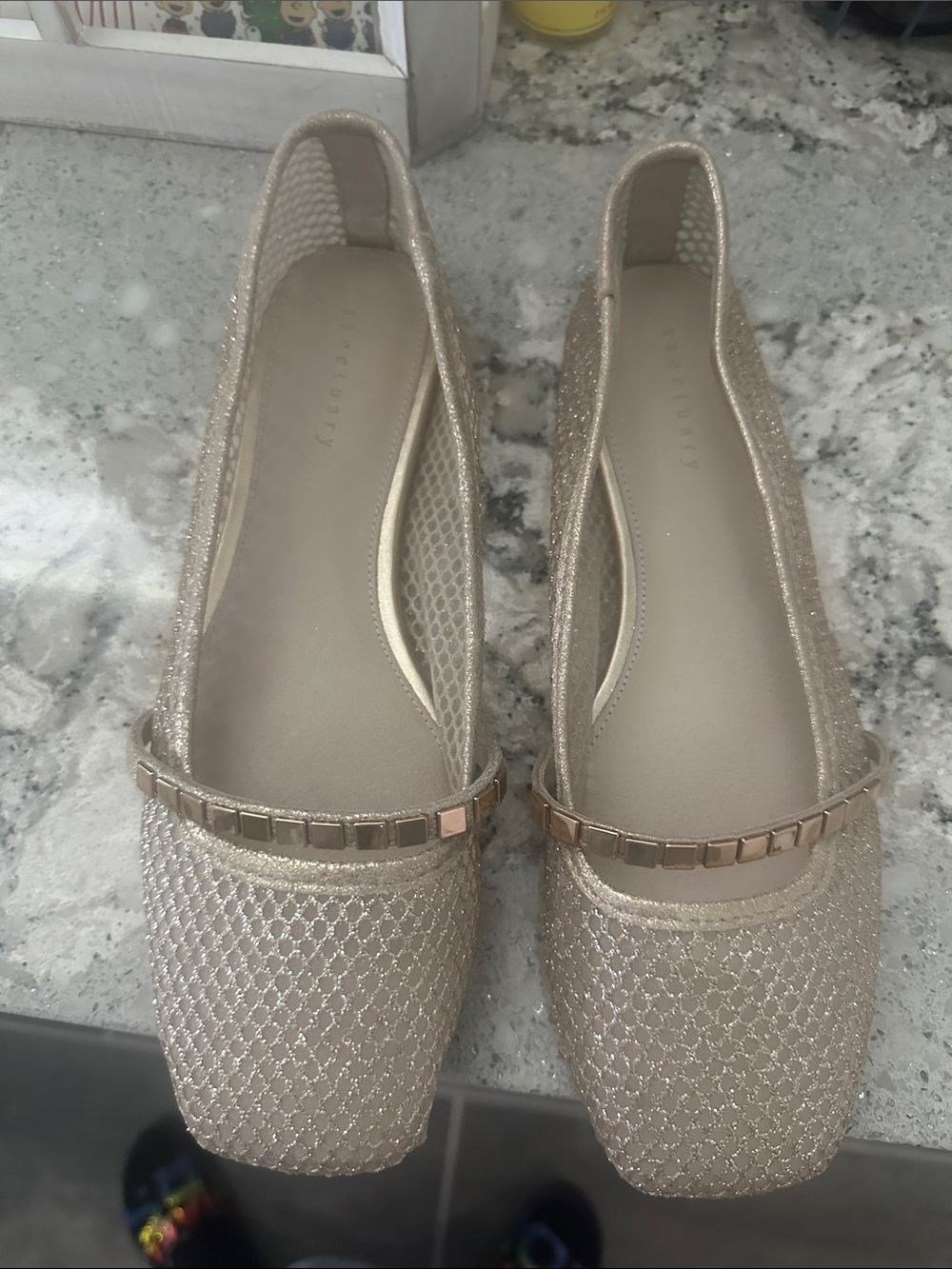 Sanctuary Metallic Gold Mesh Loafers with Decorative Chain Trim